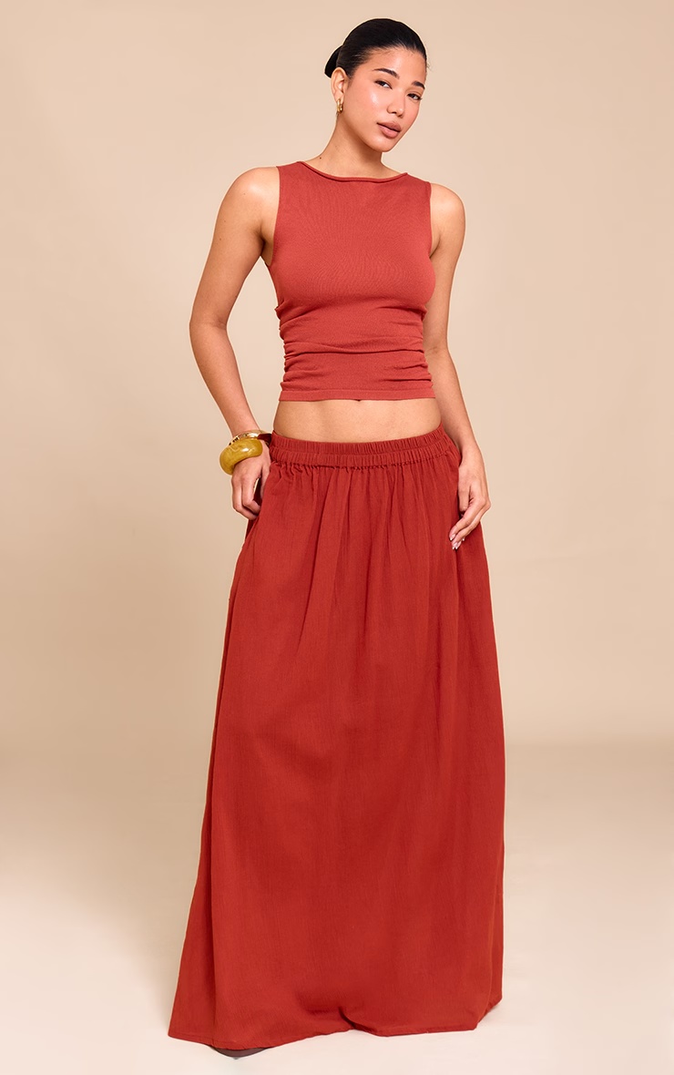 Rust Cotton Cheesecloth Elasticated Waist Maxi Skirt 2 Rust Cotton Cheesecloth Elasticated Waist Maxi Skirt