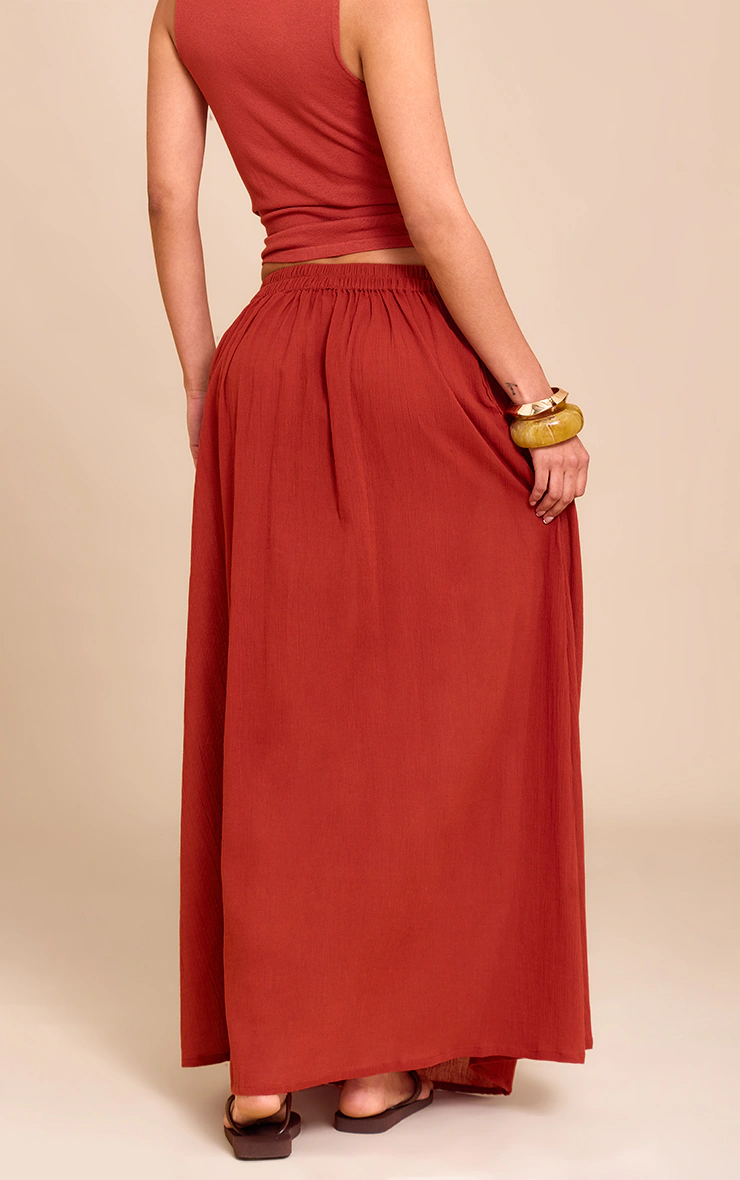 Rust Cotton Cheesecloth Elasticated Waist Maxi Skirt 6 Rust Cotton Cheesecloth Elasticated Waist Maxi Skirt