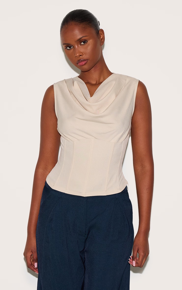 Beige Cowl Neck Woven Corset 4 Beige Cowl Neck Woven Corset