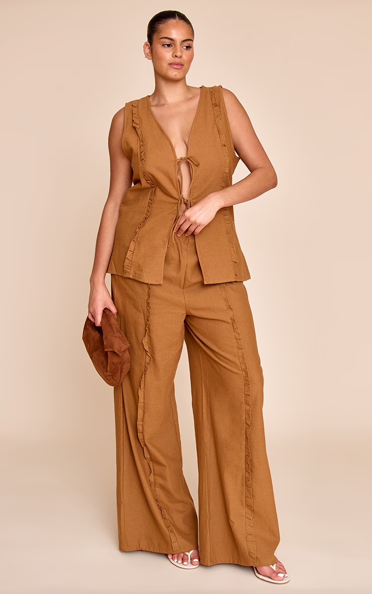 Plus Tan Wide Leg Drawstring Trousers 4 Plus Tan Wide Leg Drawstring Trousers