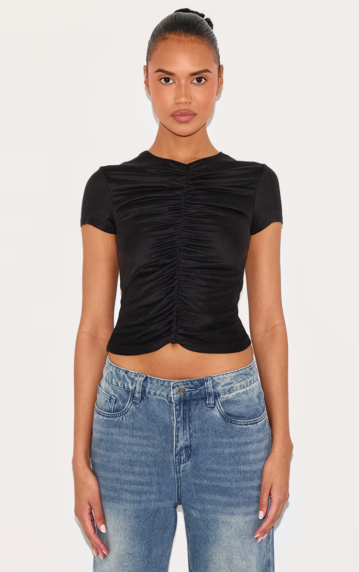 Black Contour Jersey Ruched Fitted T-shirt 1 Black Contour Jersey Ruched Fitted T-shirt