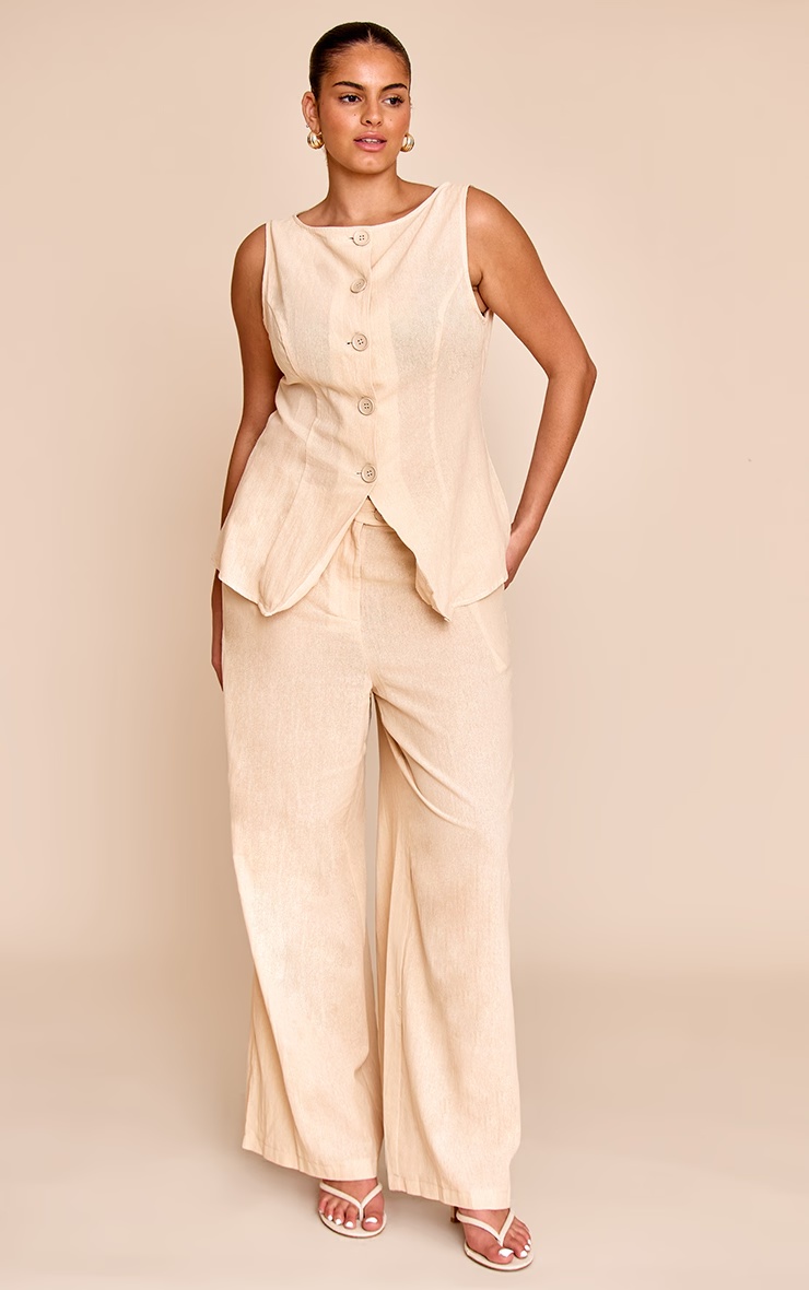Plus Sand Stripe Linen Look Wide Leg Trousers 1 Plus Sand Stripe Linen Look Wide Leg Trousers