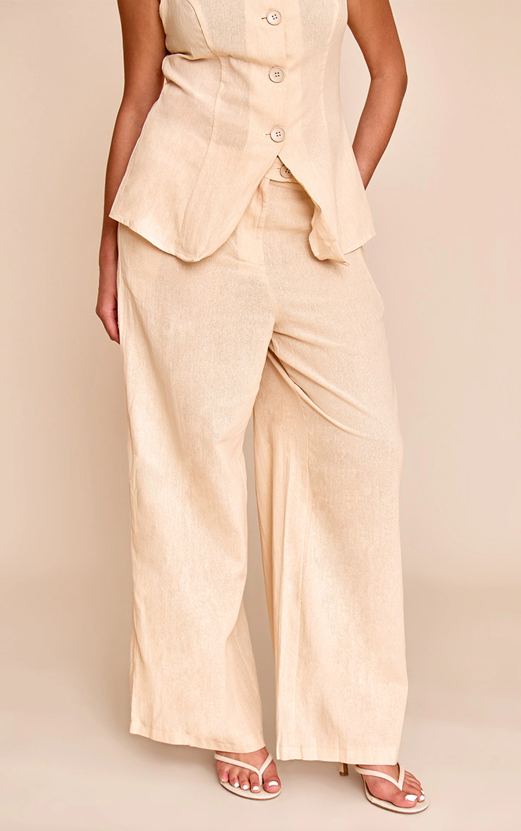 Plus Sand Stripe Linen Look Wide Leg Trousers 2 Plus Sand Stripe Linen Look Wide Leg Trousers