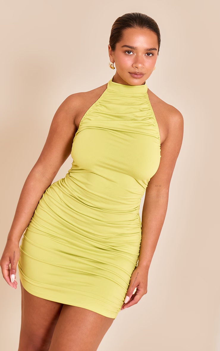 Shape Lime Sculpt High Neck Ruched Mini Dress 4 Shape Lime Sculpt High Neck Ruched Mini Dress