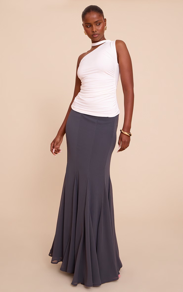 Charcoal Chiffon Godet Hem Maxi Skirt 4 Charcoal Chiffon Godet Hem Maxi Skirt