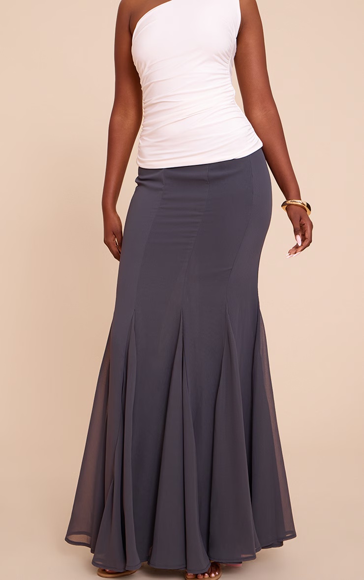 Charcoal Chiffon Godet Hem Maxi Skirt 5 Charcoal Chiffon Godet Hem Maxi Skirt