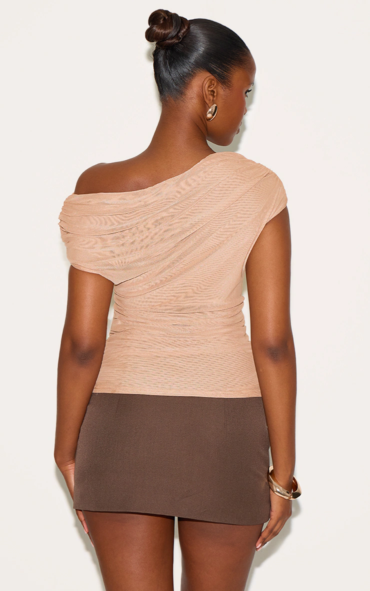 Sand Mesh Ruched Detail Asymmetric 2 Sand Mesh Ruched Detail Asymmetric