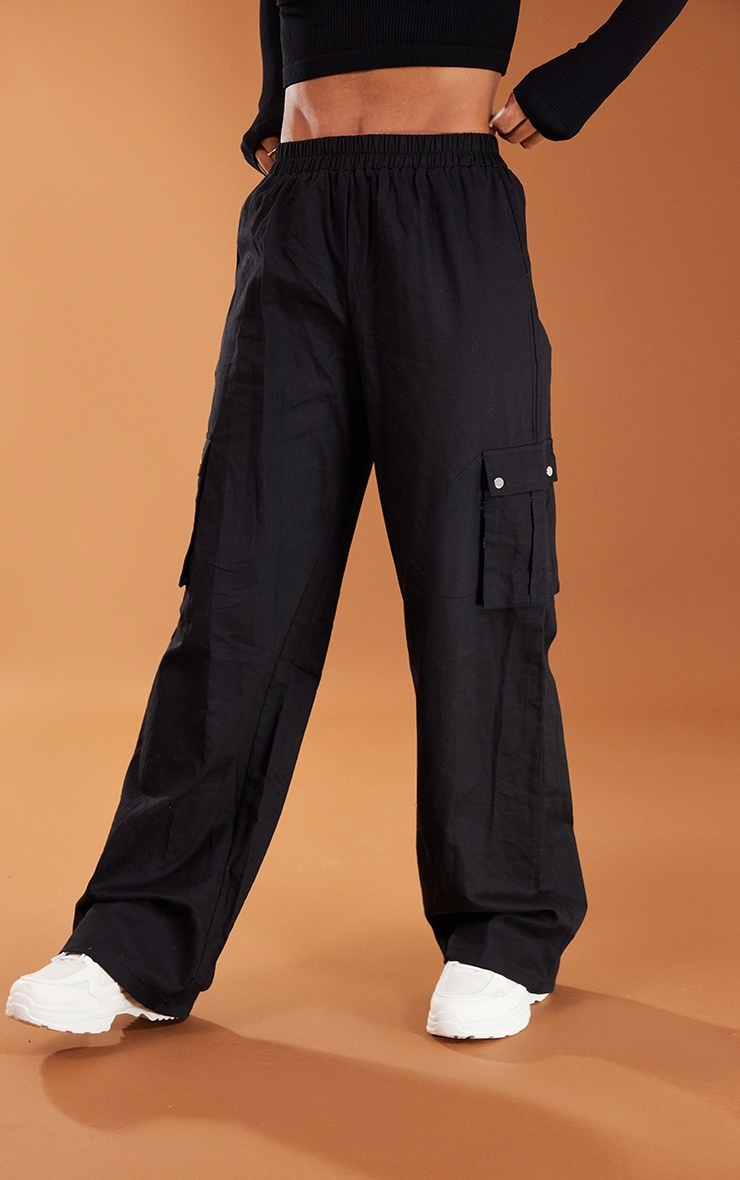 Black Wide Leg High Waisted Cargo Trousers 1 Black Wide Leg High Waisted Cargo Trousers