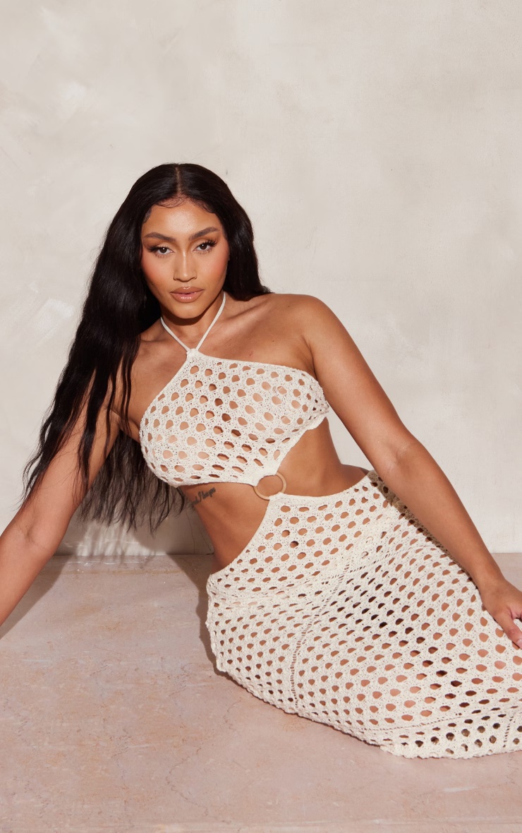 Shape New Nude Ring Detail Cut Out Crochet Maxi Dress 3 Shape New Nude Ring Detail Cut Out Crochet Maxi Dress