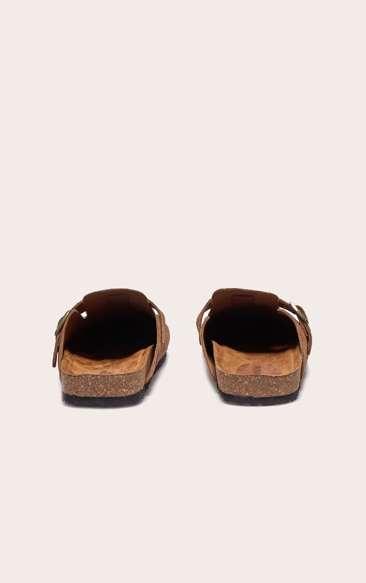 Tan Real Suede Leather Round Toe Buckle Slip On Clog 3 Tan Real Suede Leather Round Toe Buckle Slip On Clog