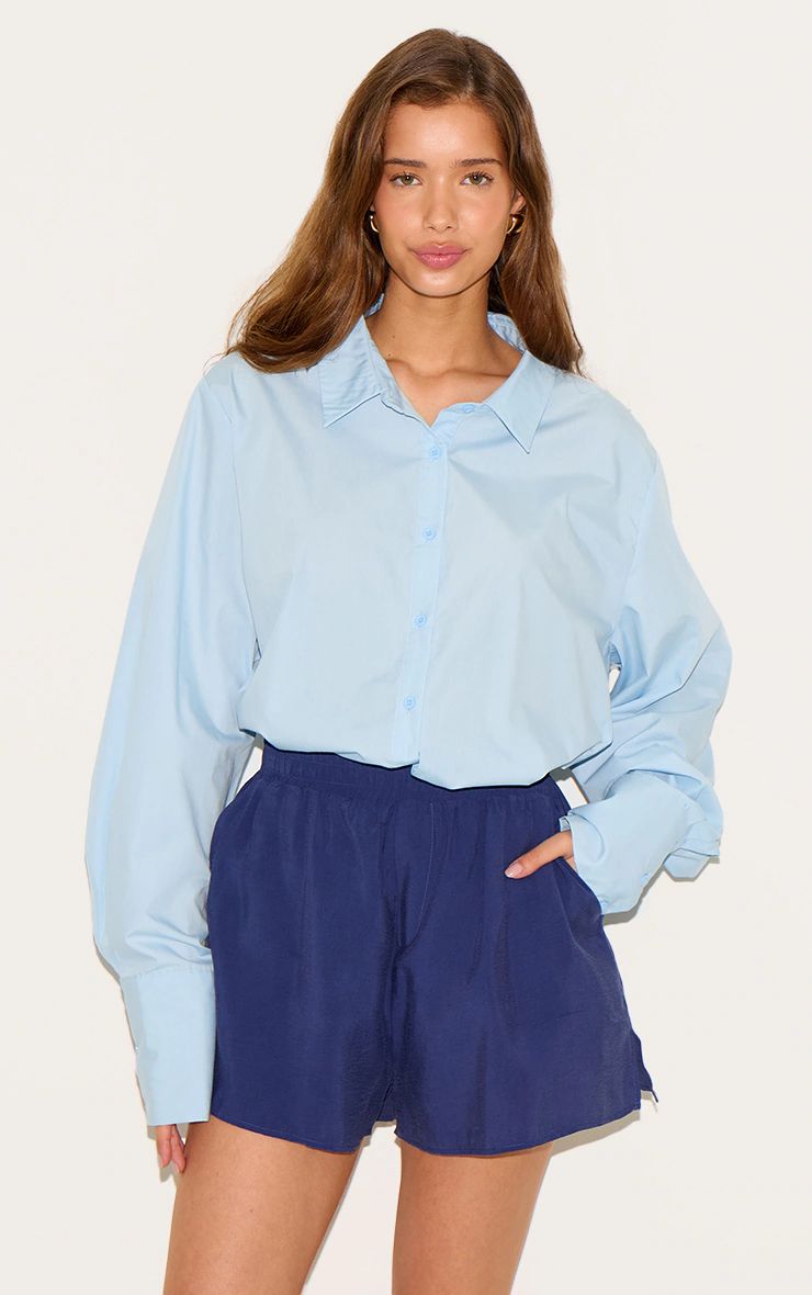 Navy Peached Woven Elasticated Waist Shorts 6 Navy Peached Woven Elasticated Waist Shorts