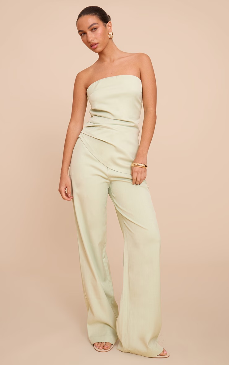 Pale Lime Tailored Woven Wide Leg Trousers 1 Pale Lime Tailored Woven Wide Leg Trousers