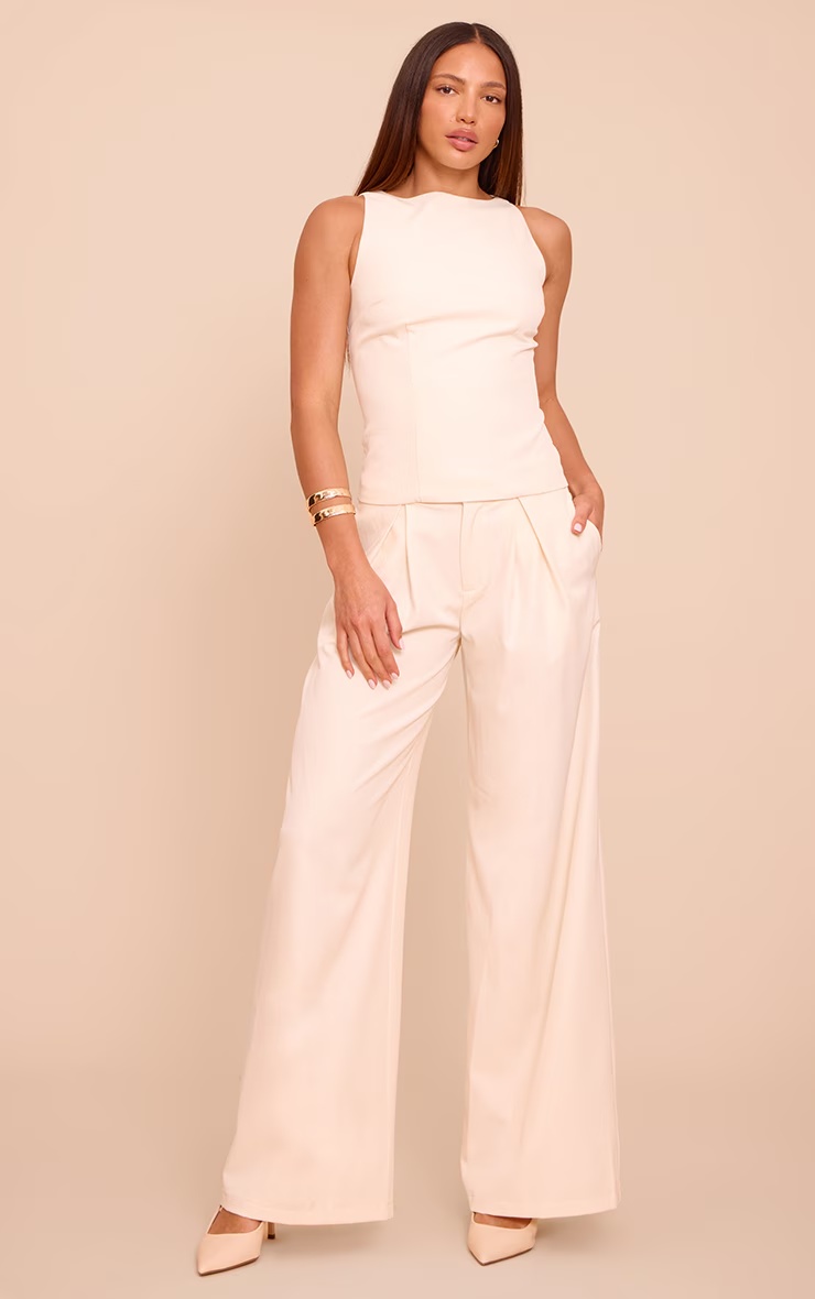 Tall Cream Tailored Woven Wide Leg Trousers 4 Tall Cream Tailored Woven Wide Leg Trousers