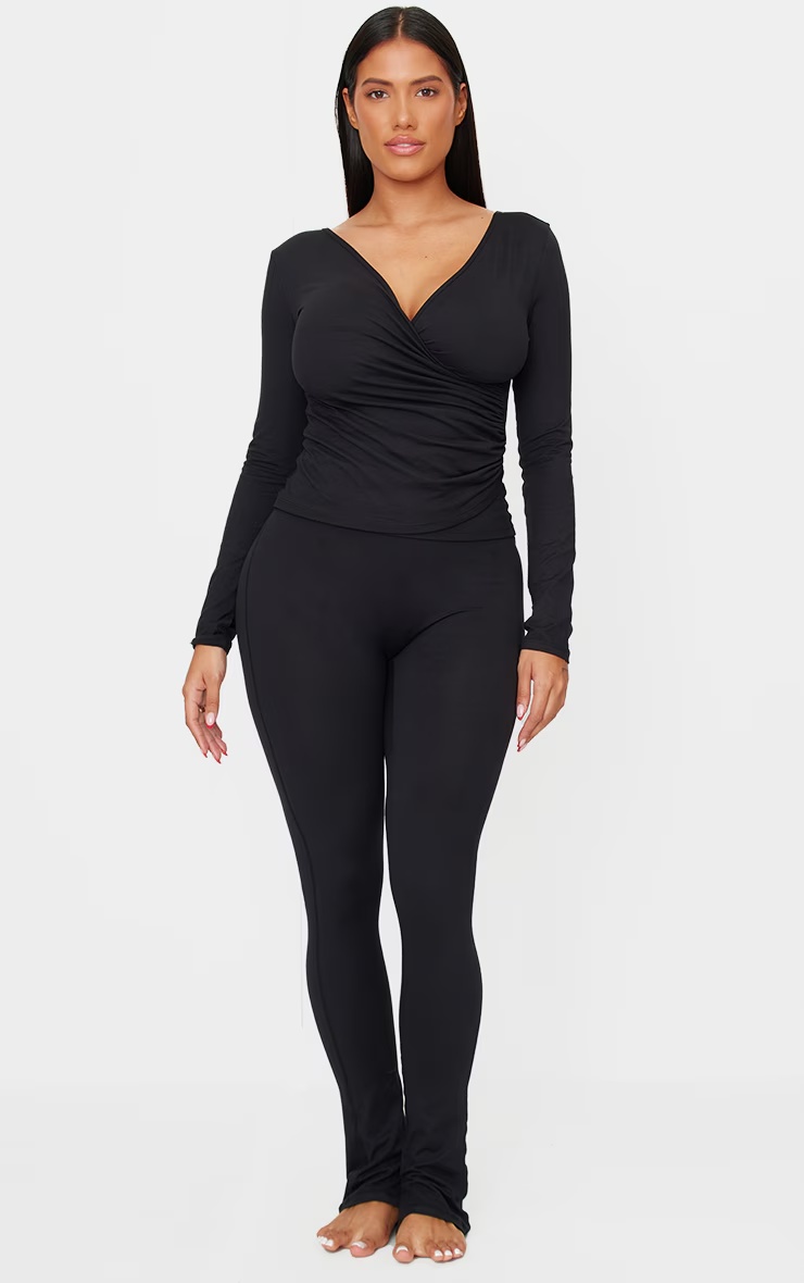 Shape Black Sculpt Long Sleeve Wrap Front Top 3 Shape Black Sculpt Long Sleeve Wrap Front Top