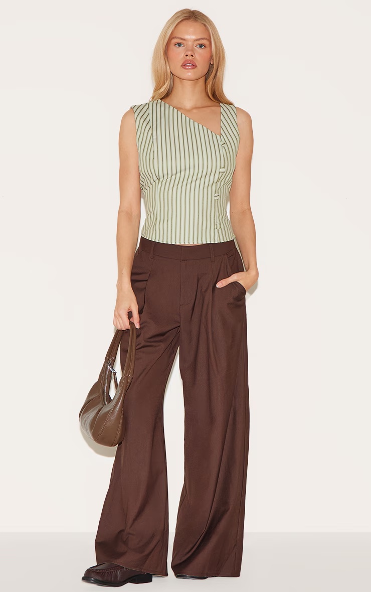 Sage Striped Asymmetric Fitted Waistcoat 3 Sage Striped Asymmetric Fitted Waistcoat