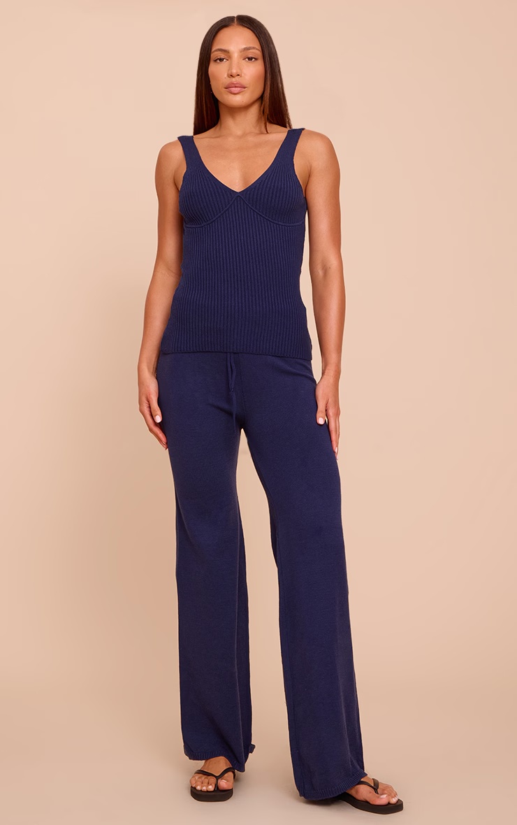 Tall Navy Knitted Ribbed Longline Tank Top 3 Tall Navy Knitted Ribbed Longline Tank Top