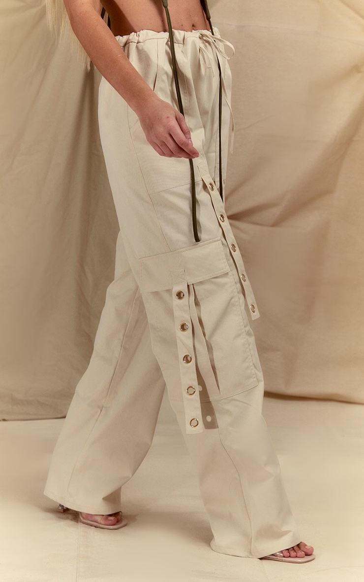 Cream Ring Detail Drawstring Cargo Trousers 1 Cream Ring Detail Drawstring Cargo Trousers