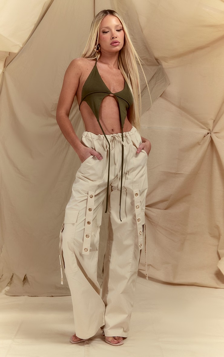 Cream Ring Detail Drawstring Cargo Trousers 5 Cream Ring Detail Drawstring Cargo Trousers