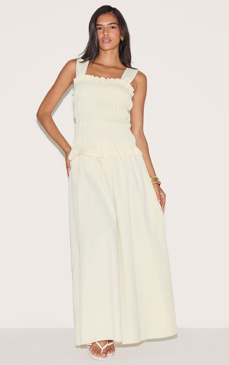 Butter Yellow Shirred Frill Detail Maxi Dress 1 Butter Yellow Shirred Frill Detail Maxi Dress