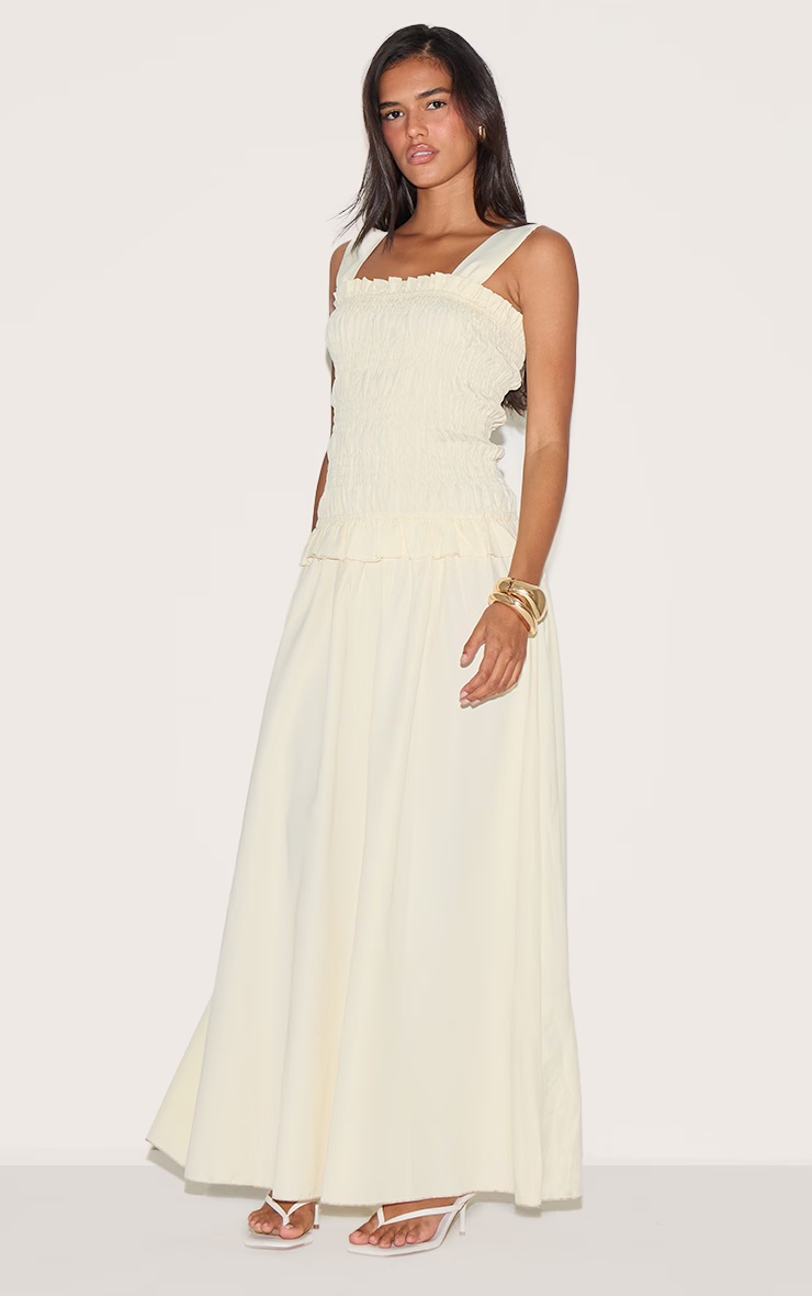 Butter Yellow Shirred Frill Detail Maxi Dress 6 Butter Yellow Shirred Frill Detail Maxi Dress