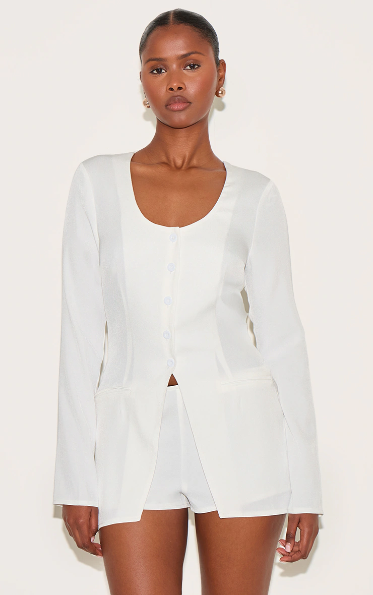 White Tailored Button Down Scoop Neck Playsuit 4 White Tailored Button Down Scoop Neck Playsuit
