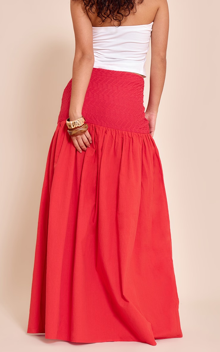 Red Textured Drop Waist Lightweight Woven Maxi Skirt 3 Red Textured Drop Waist Lightweight Woven Maxi Skirt