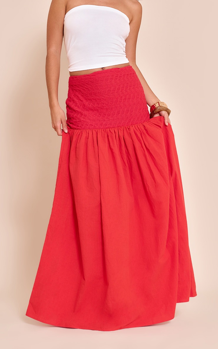 Red Textured Drop Waist Lightweight Woven Maxi Skirt 5 Red Textured Drop Waist Lightweight Woven Maxi Skirt