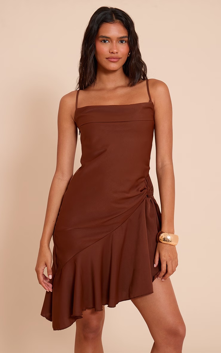Chocolate Chiffon Tie Detail Shift Mini Dress 1 Chocolate Chiffon Tie Detail Shift Mini Dress