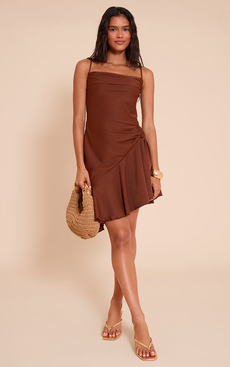 Chocolate Chiffon Tie Detail Shift Mini Dress 3 Chocolate Chiffon Tie Detail Shift Mini Dress