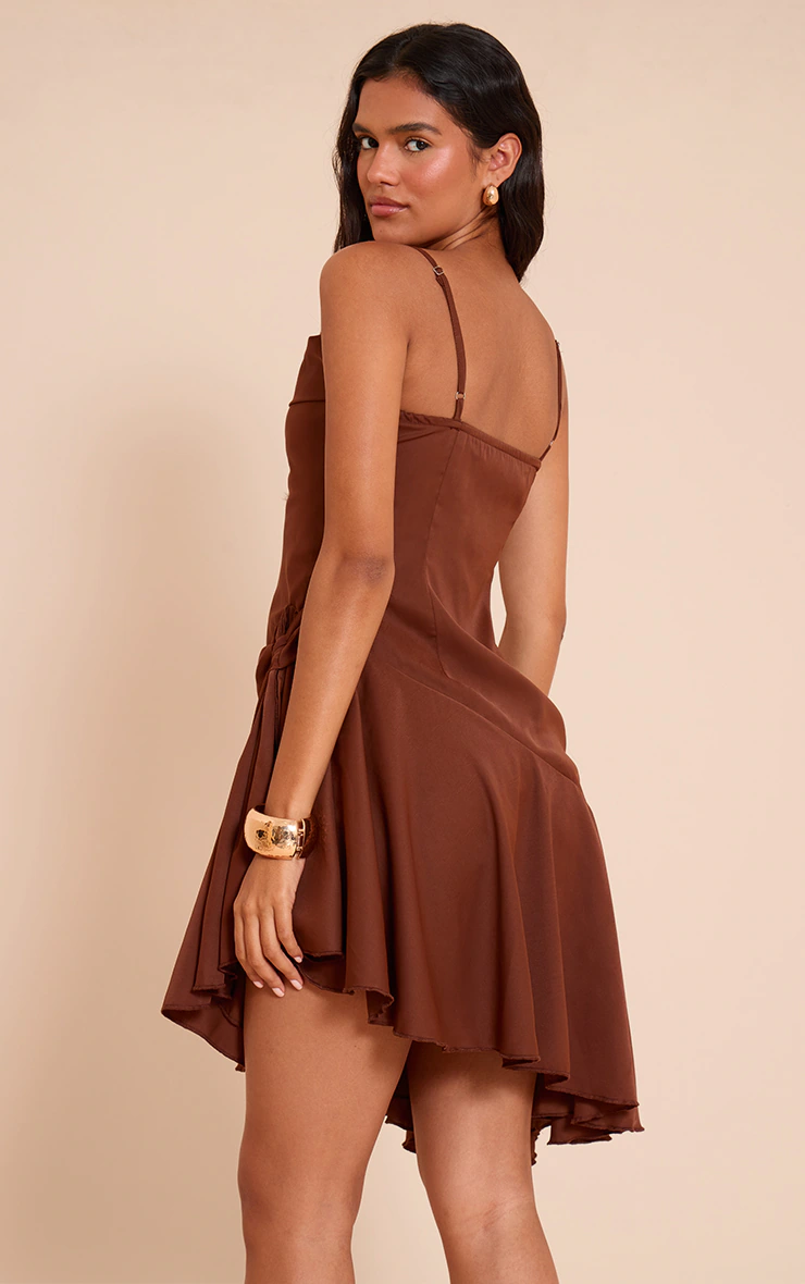 Chocolate Chiffon Tie Detail Shift Mini Dress 5 Chocolate Chiffon Tie Detail Shift Mini Dress