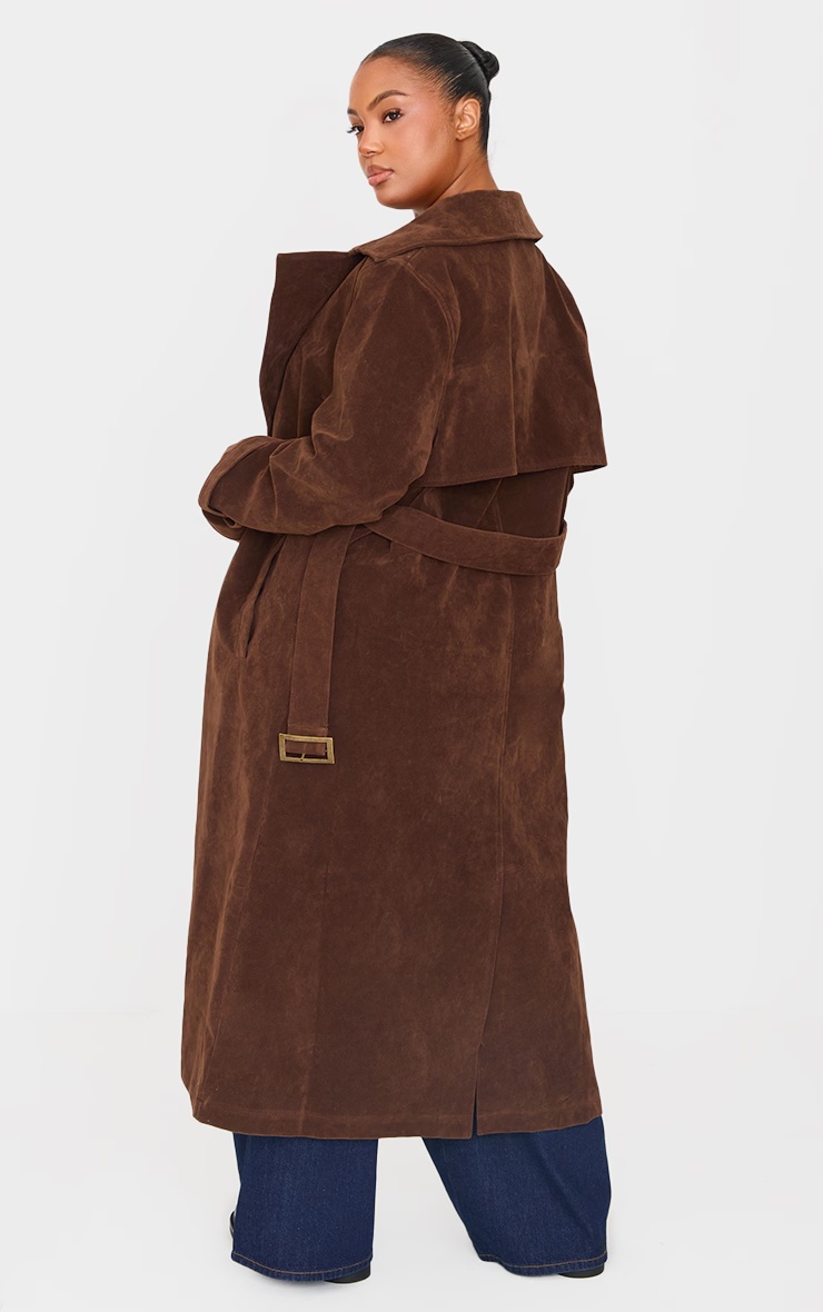 Plus Chocolate Faux Suede Belted Trench Coat 5 Plus Chocolate Faux Suede Belted Trench Coat