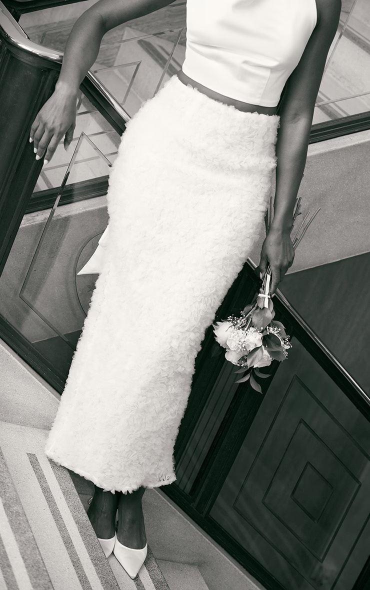 Premium White Tulle Floral Ruffle Detail Maxi Skirt 5 Premium White Tulle Floral Ruffle Detail Maxi Skirt