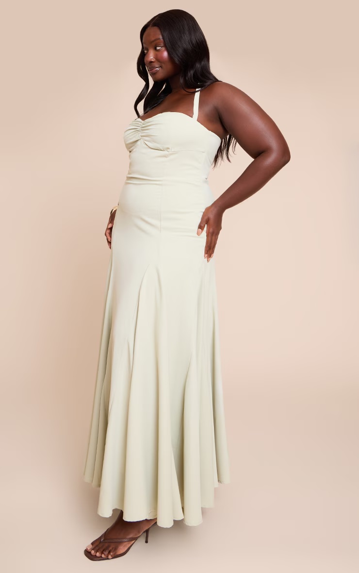 Plus Sage Woven Halterneck Ruched Bust Detail Maxi Dress 6 Plus Sage Woven Halterneck Ruched Bust Detail Maxi Dress