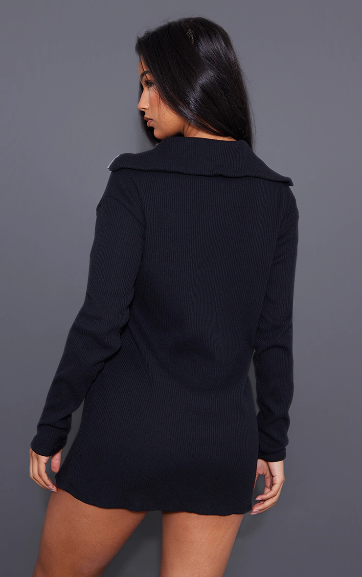 Black Rib High Neck Half Zip Oversized Jumper Dress 2 Black Rib High Neck Half Zip Oversized Jumper Dress