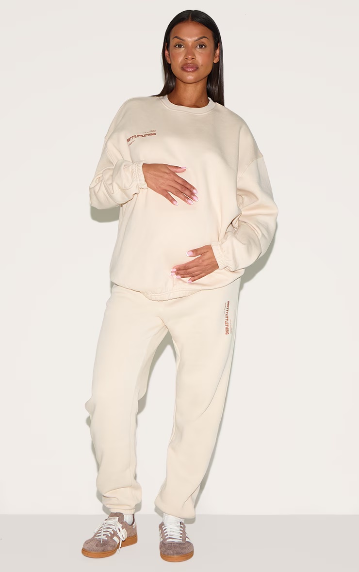PRETTYLITTLETHING Maternity Stone Logo Cuffed Joggers