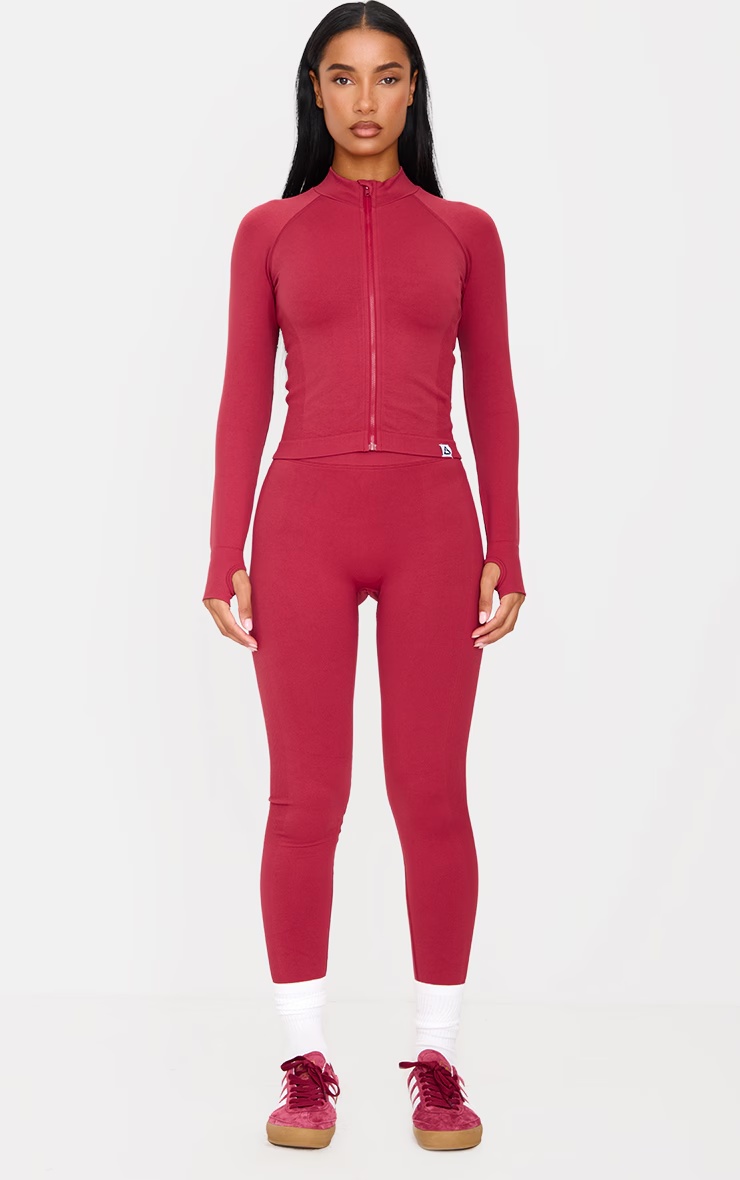 Dark Red Ribbed Detail Gym Leggings 4 Dark Red Ribbed Detail Gym Leggings