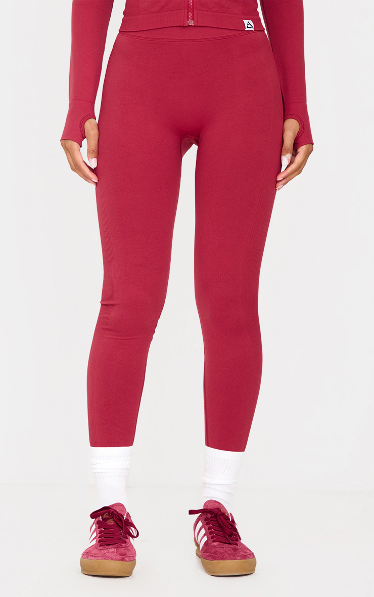 Dark Red Ribbed Detail Gym Leggings 5 Dark Red Ribbed Detail Gym Leggings