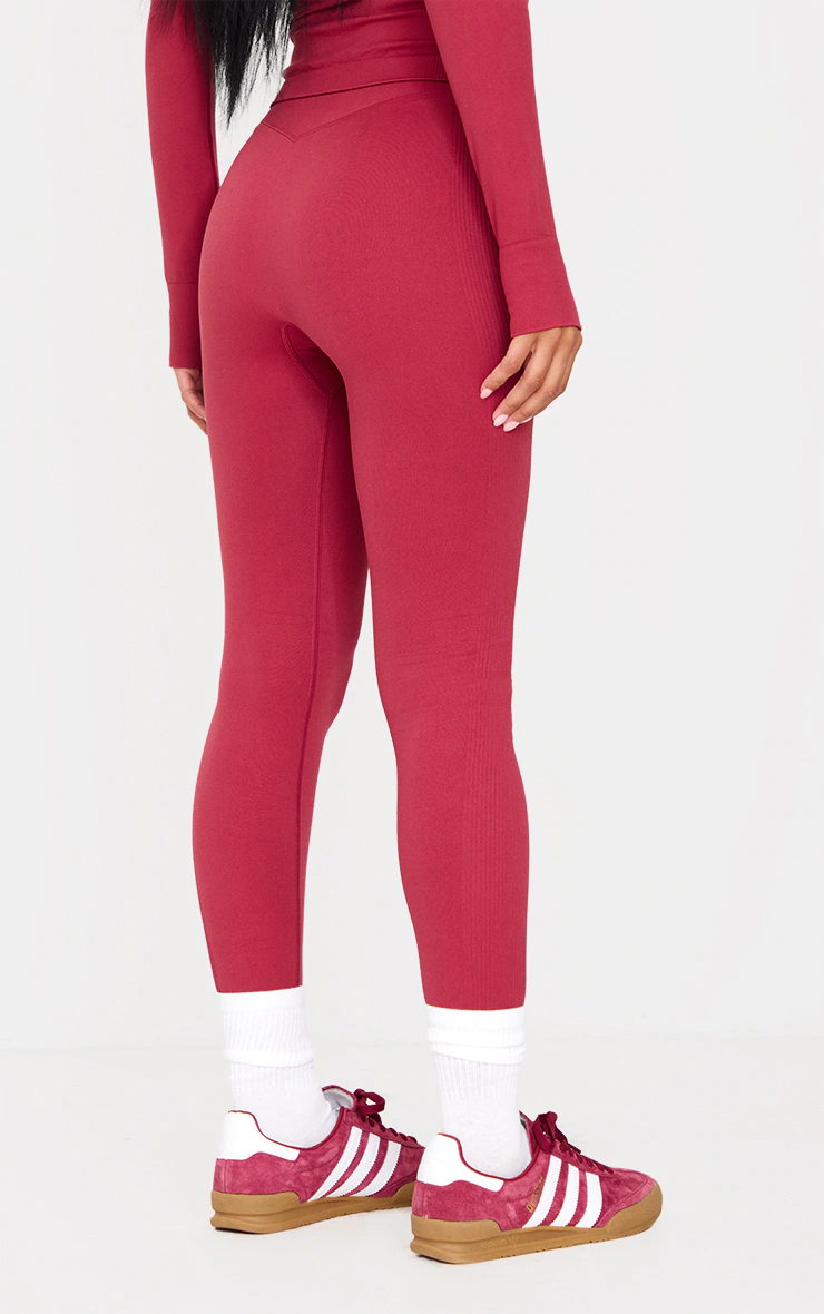 Dark Red Ribbed Detail Gym Leggings 6 Dark Red Ribbed Detail Gym Leggings