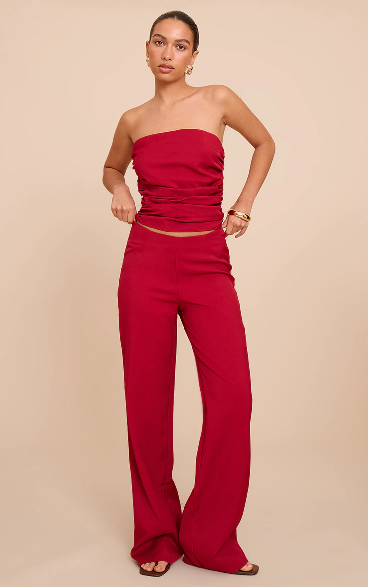 Red Tailored Woven Ruched Bandeau Top 3 Red Tailored Woven Ruched Bandeau Top