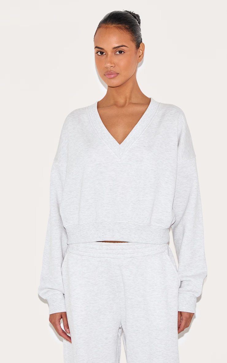 Ash Grey Boxy V Neck Sweatshirt 4 Ash Grey Boxy V Neck Sweatshirt