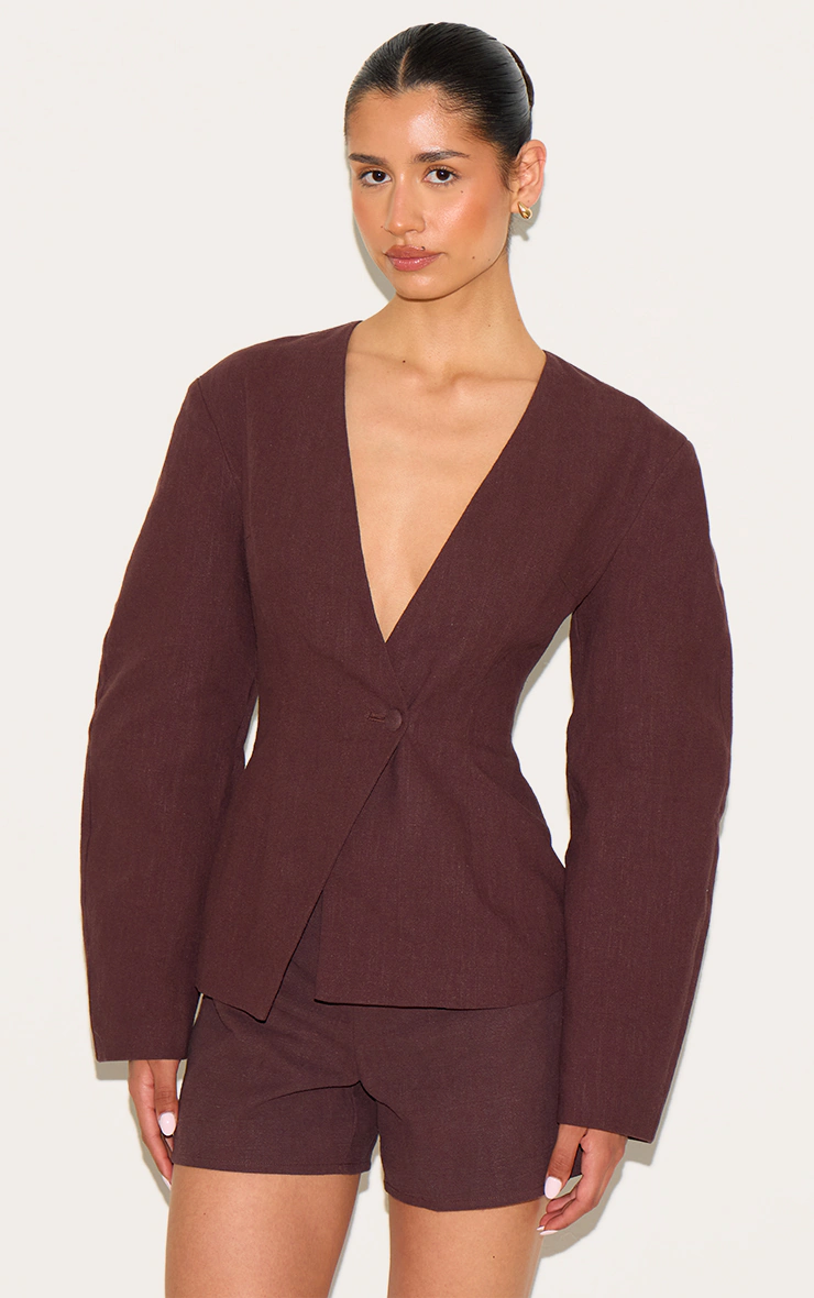 Tall Deep Chocolate Premium Linen Look Tailored Hot Pant