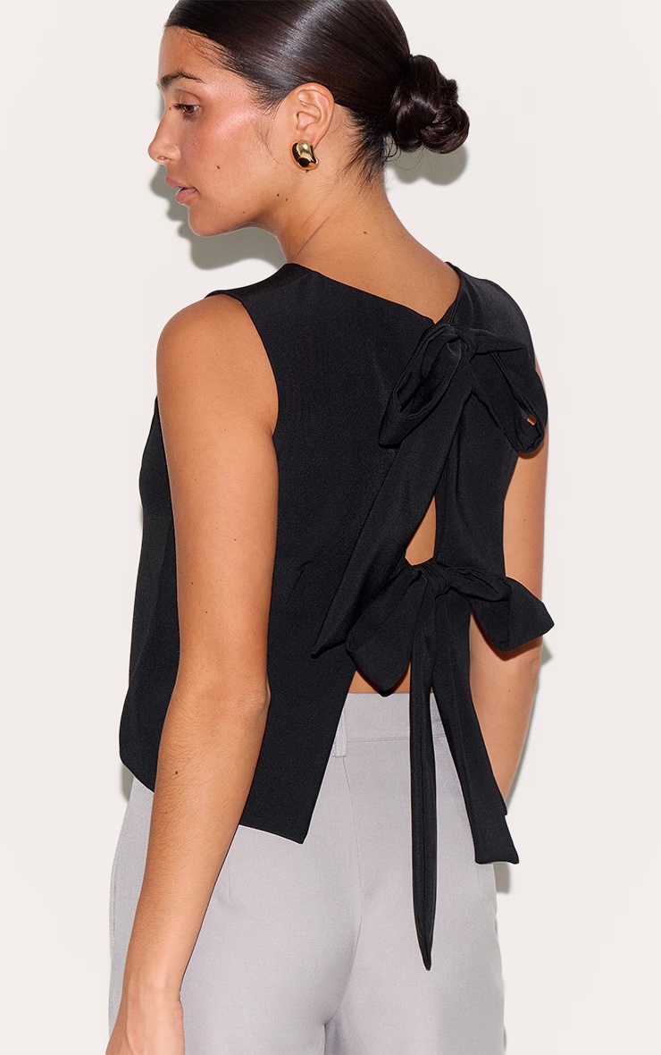 Petite Black Sleeveless Bow Detail Top 4 Petite Black Sleeveless Bow Detail Top