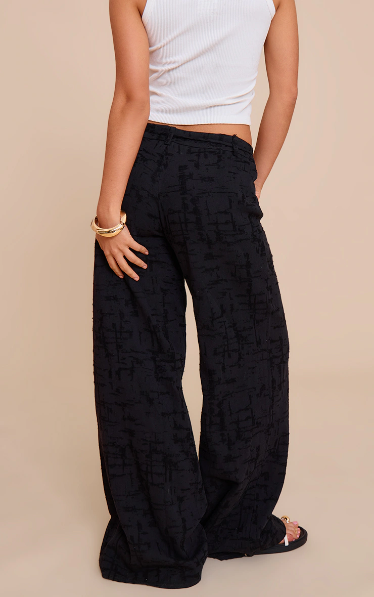 Black Textured Tie Detail Wide Leg Trousers 6 Black Textured Tie Detail Wide Leg Trousers