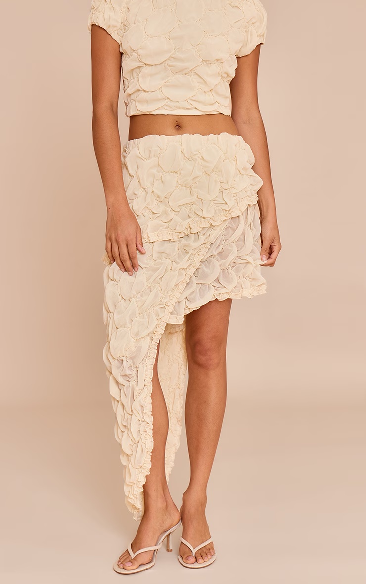 Petite Almond Textured Asymmetric Tiered Frill Skirt 2 Petite Almond Textured Asymmetric Tiered Frill Skirt
