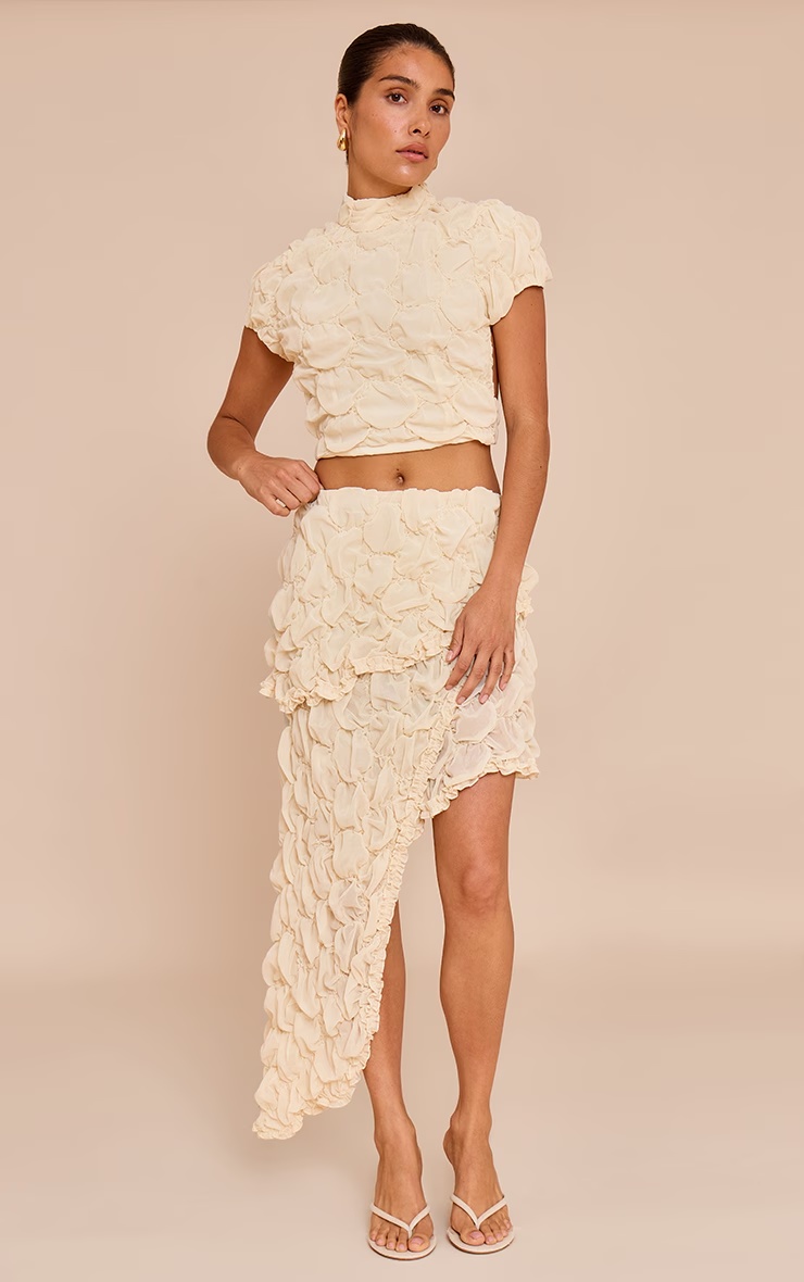 Petite Almond Textured Asymmetric Tiered Frill Skirt 4 Petite Almond Textured Asymmetric Tiered Frill Skirt