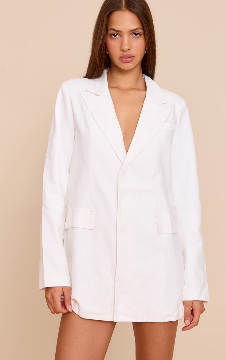 White Linen Blend Blazer Dress 1 White Linen Blend Blazer Dress