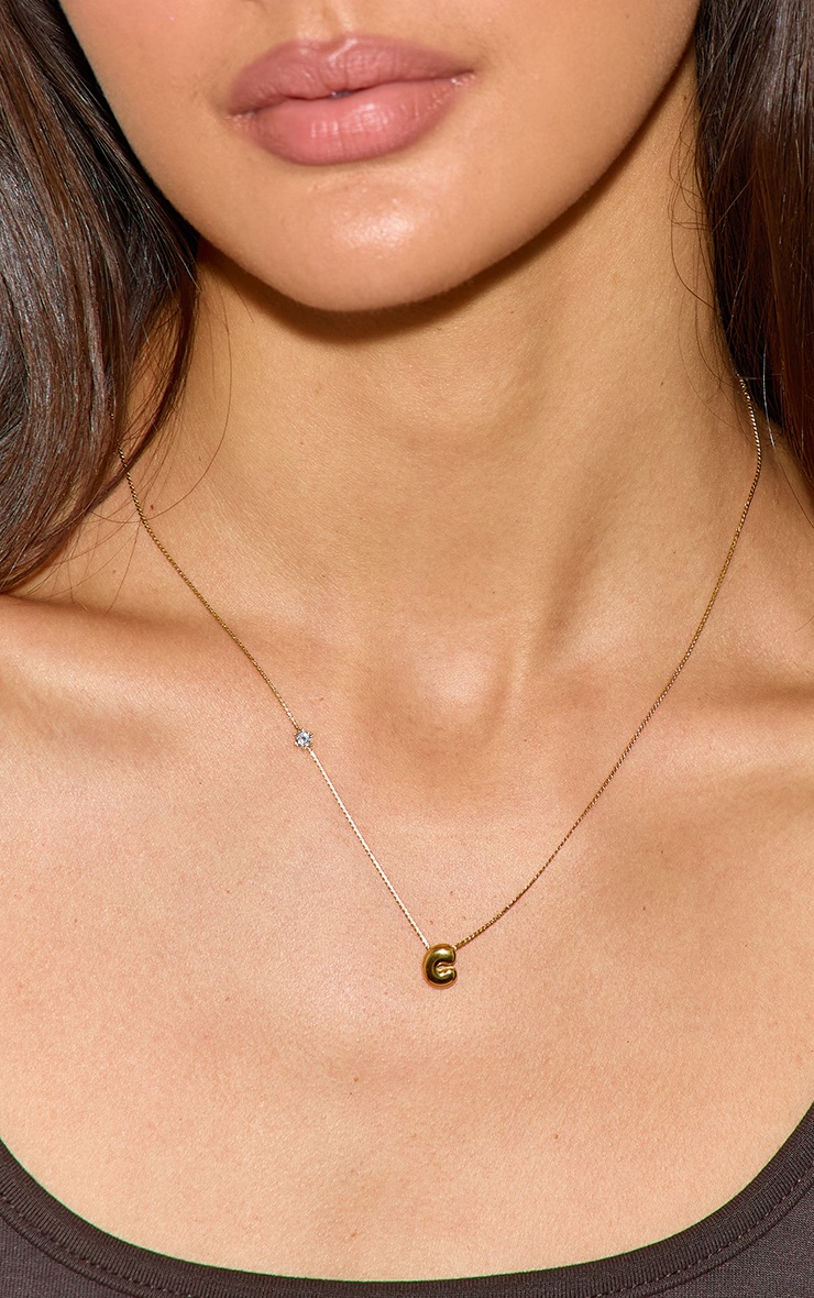 Gold Water Resistant Bubble Initial C Necklace 1 Gold Water Resistant Bubble Initial C Necklace