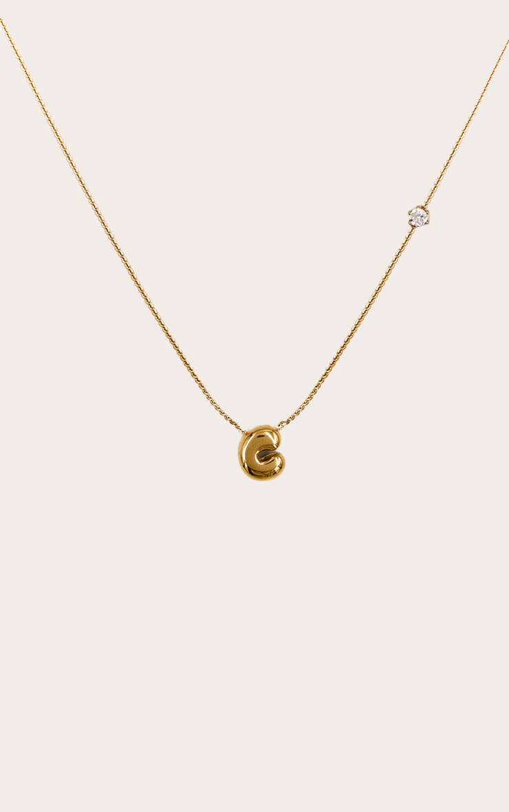 Gold Water Resistant Bubble Initial C Necklace 3 Gold Water Resistant Bubble Initial C Necklace