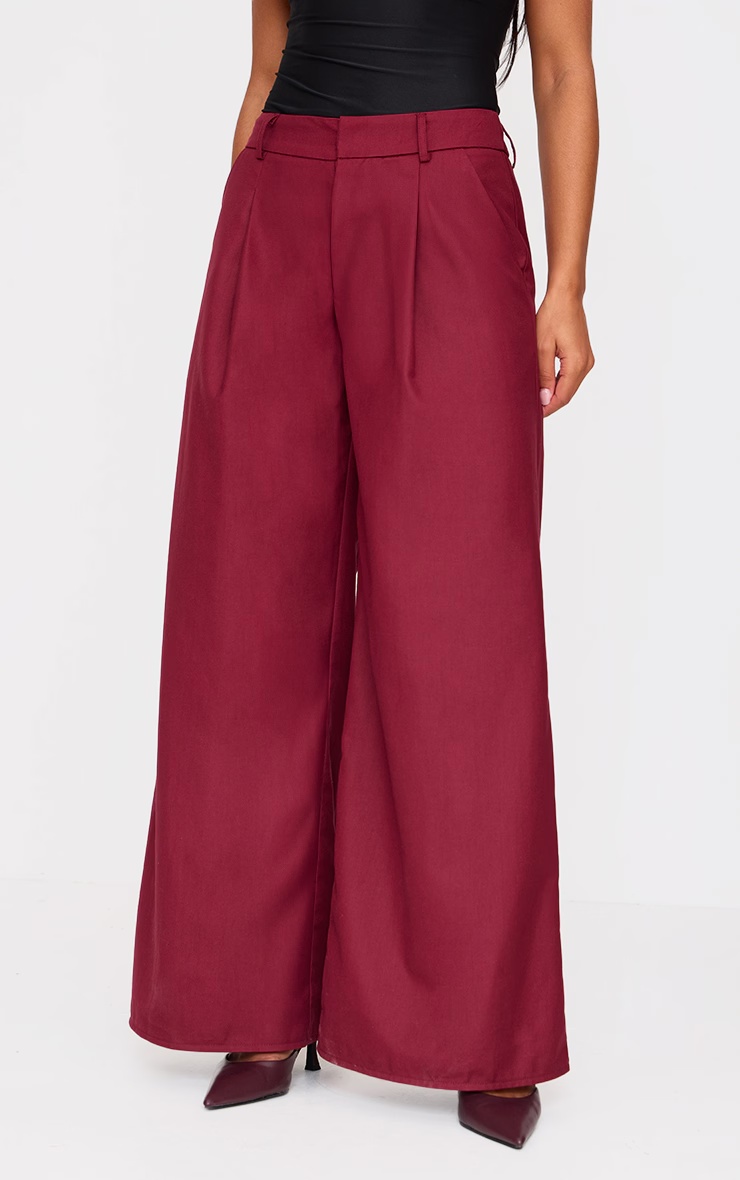 Plum Woven Double Pleat Wide Leg Trousers 1 Plum Woven Double Pleat Wide Leg Trousers
