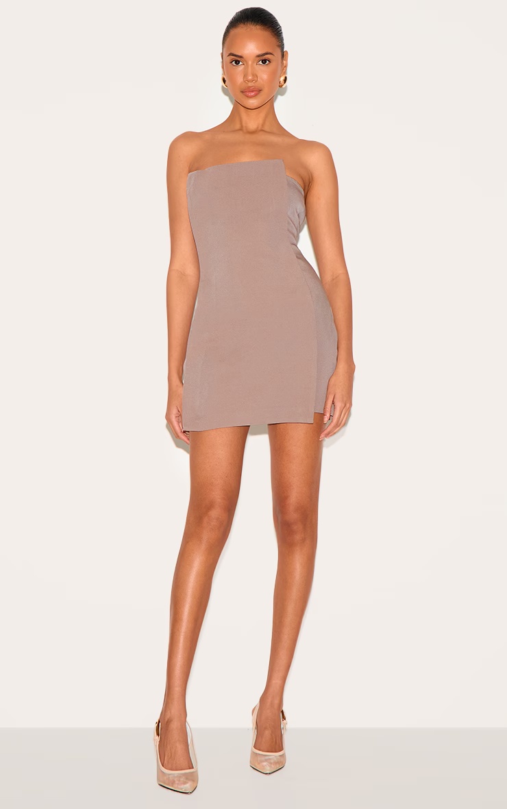 Mushroom Woven Panel Detail Bandeau Mini Dress 3 Mushroom Woven Panel Detail Bandeau Mini Dress